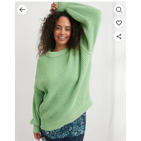 Aerie Beyond Chenille Sweater Lime Green Women's SP Ribbed Knit Oversized Chunky - Picture 1 of 9